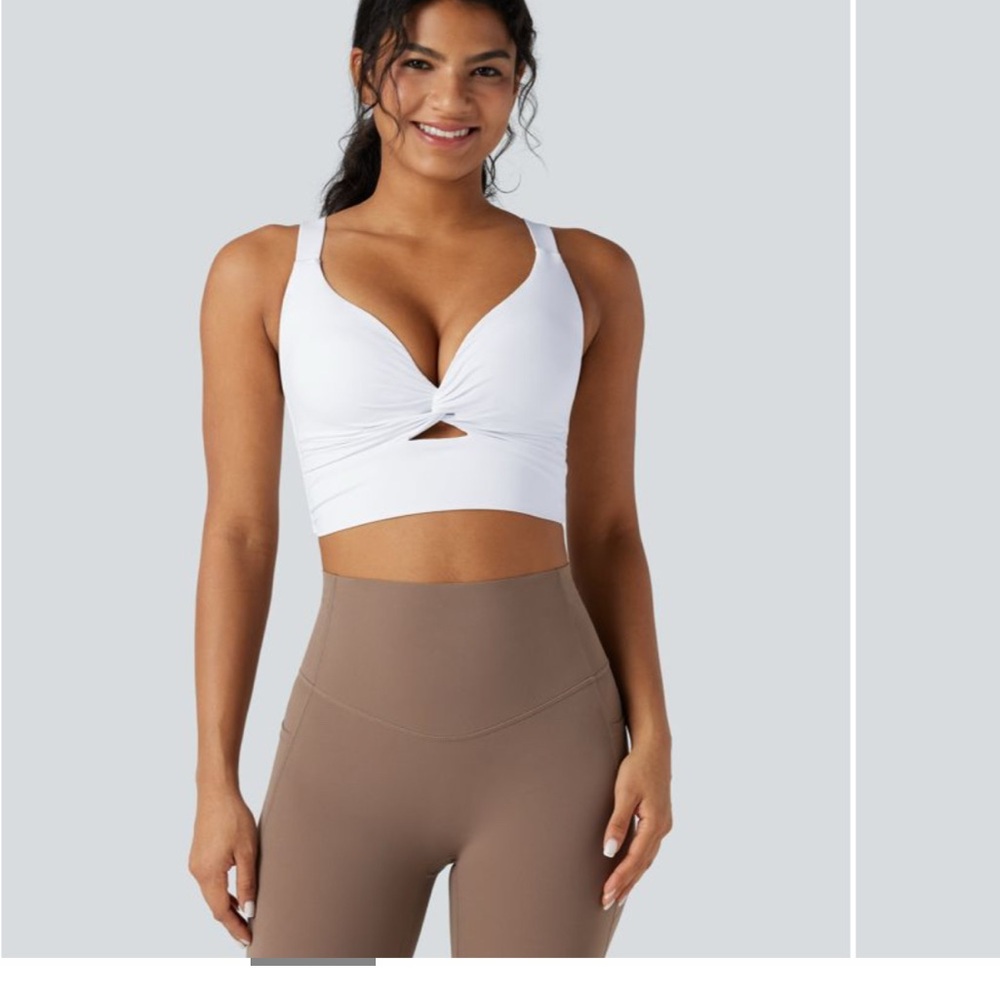 White Twist-Front Sports Bra